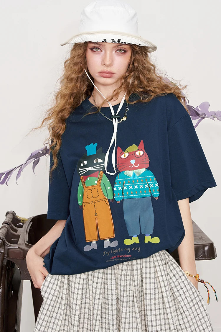 VILZSTUDIOS Chic 2 Cartoonish Cat Print T-Shirt