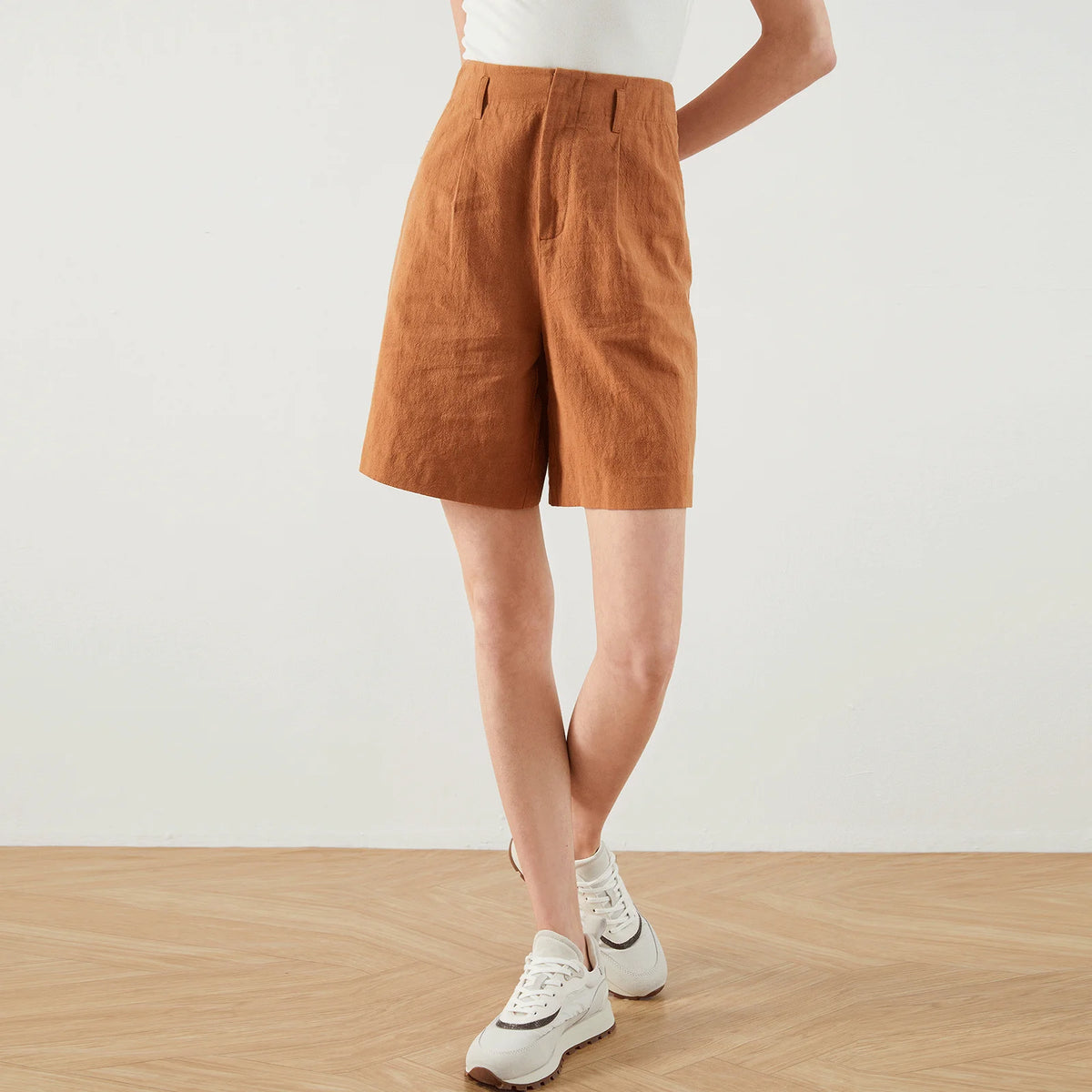 VILZSTUDIOS Solid Color High Waist Linen Shorts