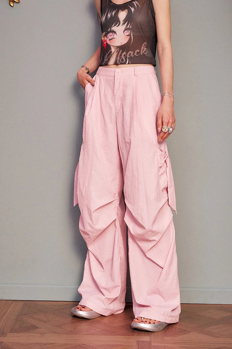 VILZSTUDIOS Sweet Cool Pink Casual Parachute Pants