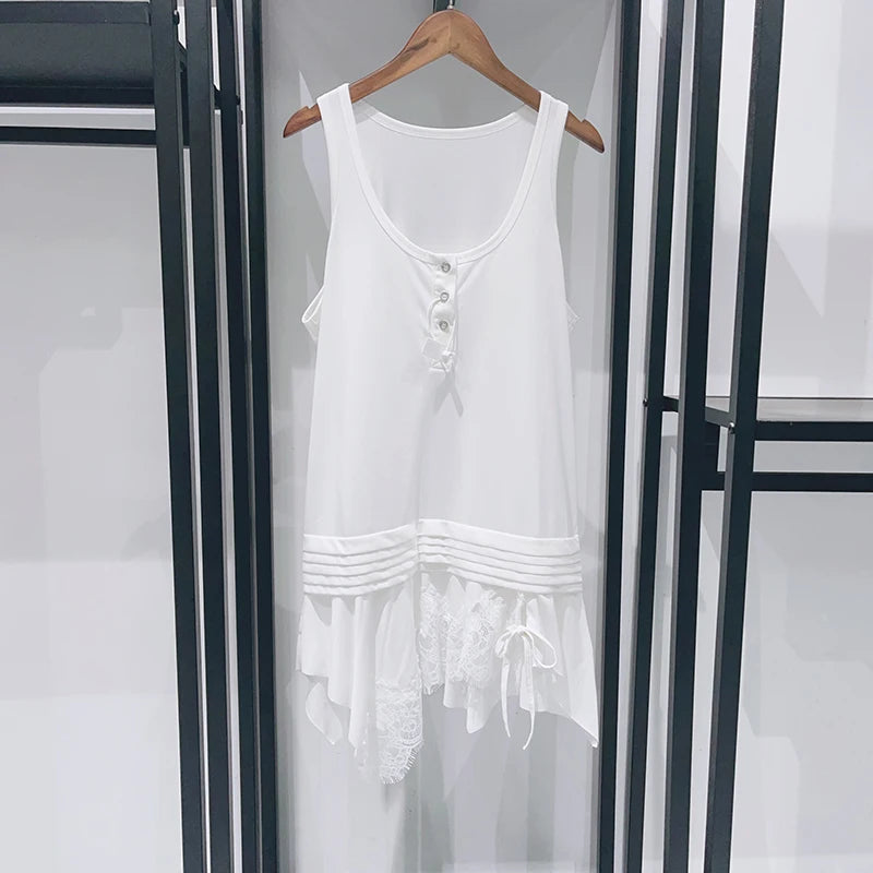 VILZSTUDIOS Sleeveless White Splicing Lace Blouse