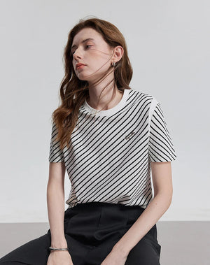 VILZSTUDIOS Striped Short Sleeve Casual T-Shirt