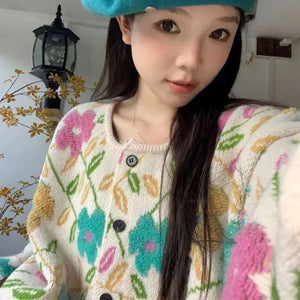 VILZSTUDIOS Cozy Oversized Floral Knit Cardigan
