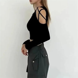 VILZSTUDIOS Black Hollow Out Crop Top