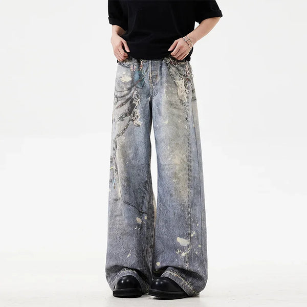 3D Printed Baggy Straight Leg Jeans