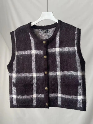 VILZSTUDIOS Classic Brown Plaid Knitted Vest