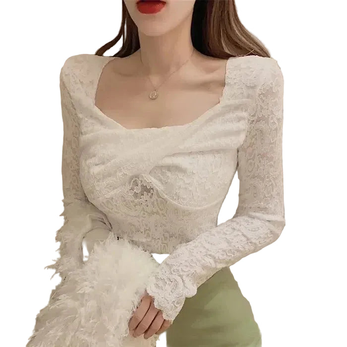 VILZSTUDIOS Lace Hollow Out Long Sleeve Top