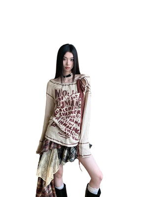 VILZSTUDIOS Beige Cut Out Letter Print Top