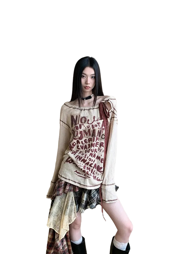 VILZSTUDIOS Beige Cut Out Letter Print Top