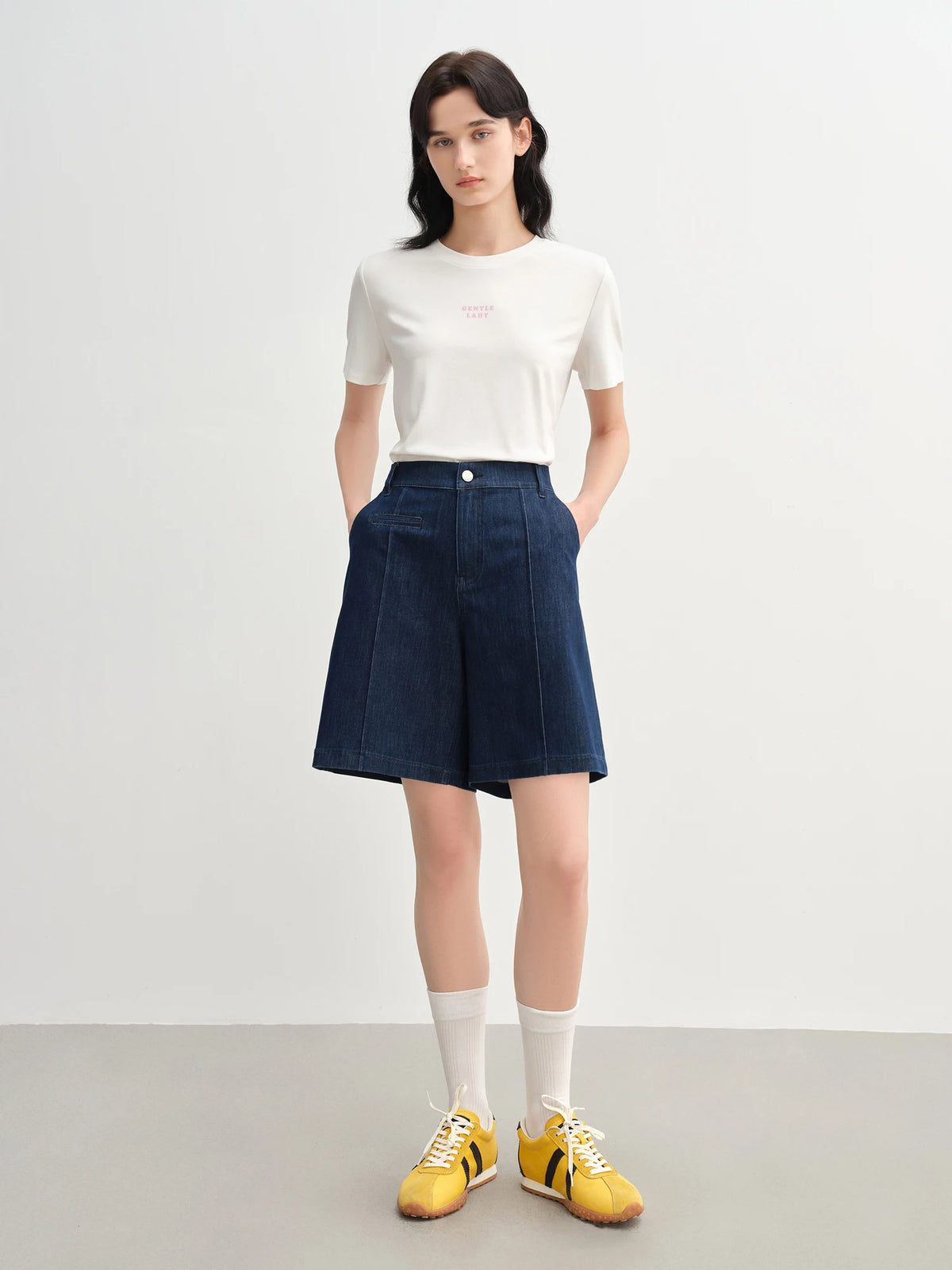 VILZSTUDIOS Streamlined Stretch Denim Mid-Length Shorts Jeans