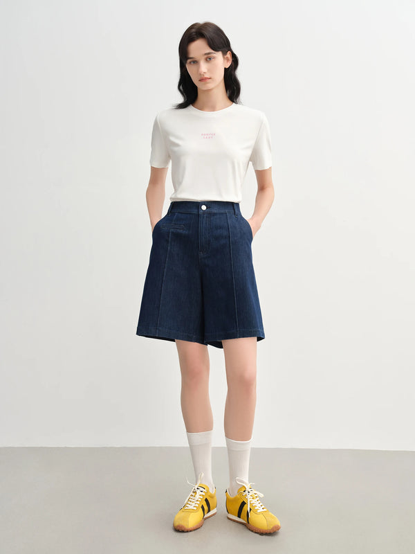 Streamlined Stretch Denim Mid-Length Shorts Jeans