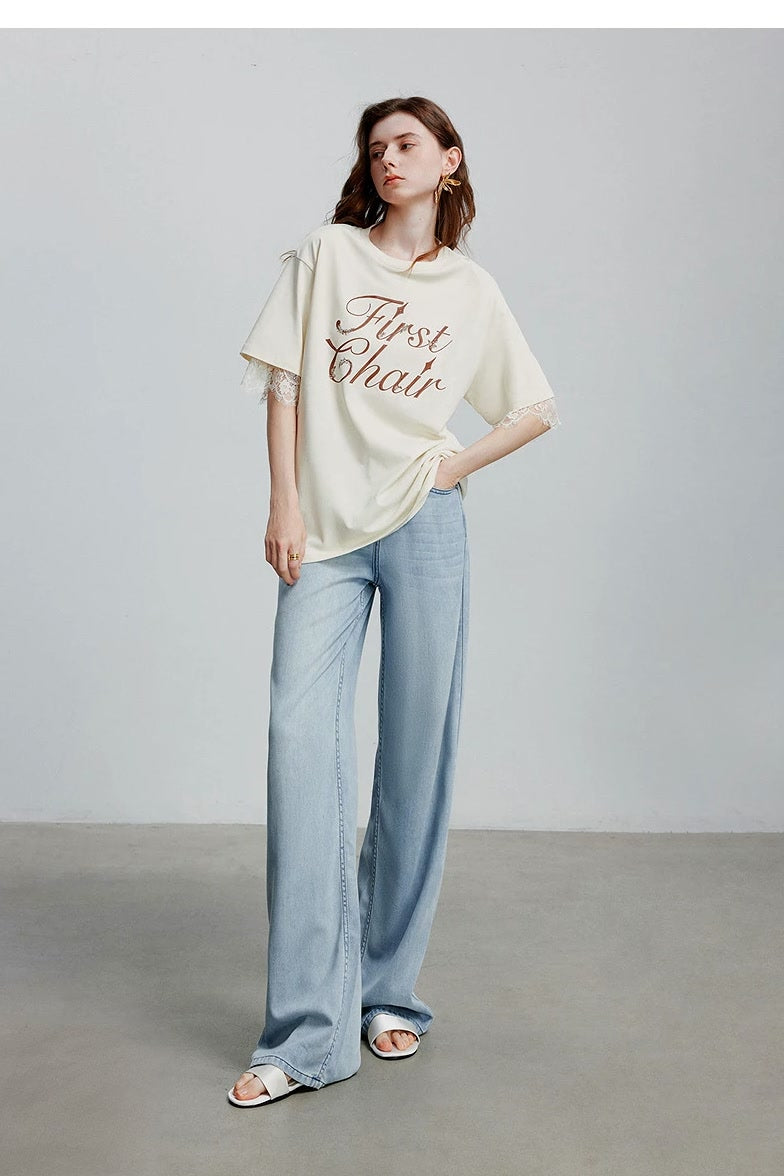 VILZSTUDIOS Stylish Short Lace Sleeve T-Shirt