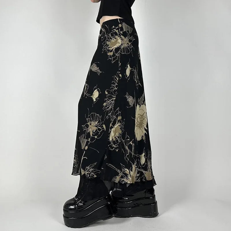 VILZSTUDIOS Dark Gothic Aesthetic Mesh Layered Skirt