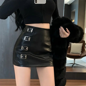 VILZSTUDIOS Black PU Leather High Waisted Skirt