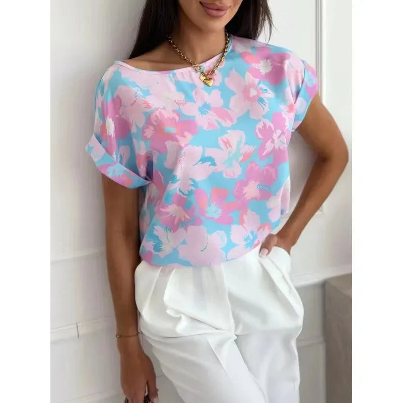VILZSTUDIOS Floral Loose Round Neck Blouse