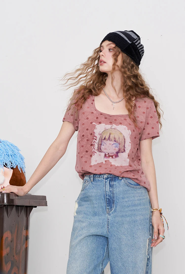 VILZSTUDIOS Polka Dot Cartoon Print T-Shirt