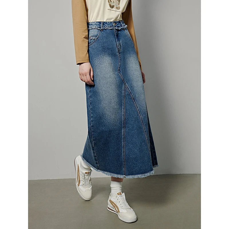 VILZSTUDIOS Vintage Casual Denim Maxi Skirt