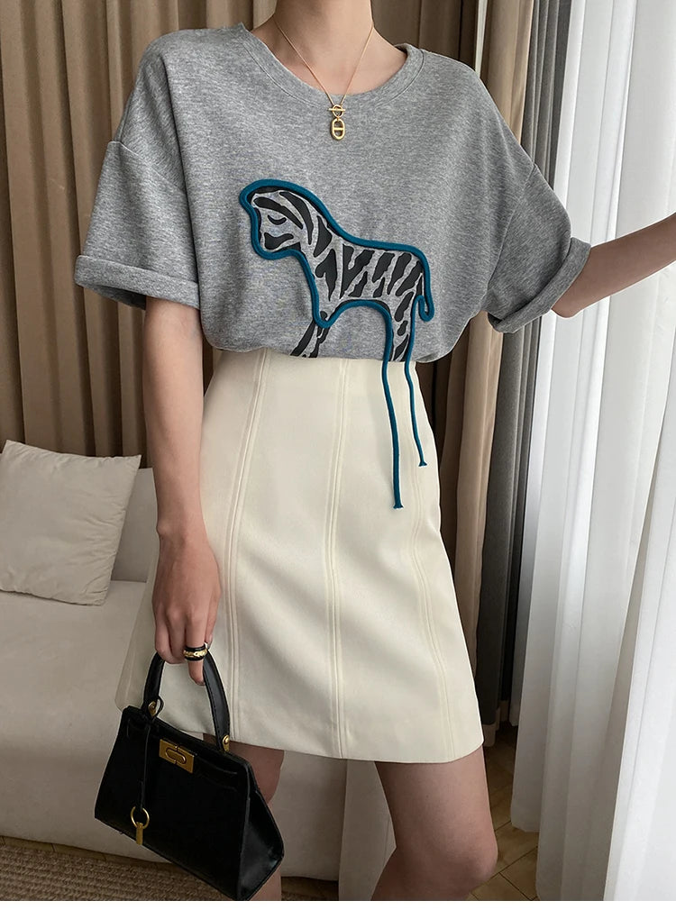 VILZSTUDIOS Zebra Print Oversized Casual T-Shirt