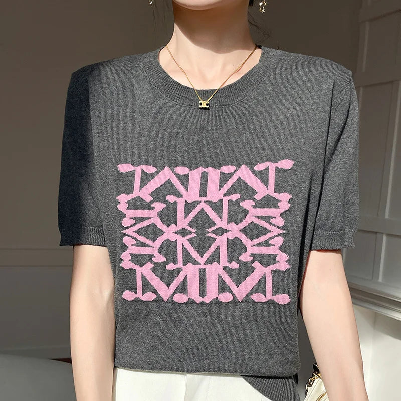 VILZSTUDIOS Embroidered Cotton Short Sleeve Sweater