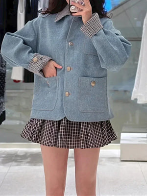 VILZSTUDIOS Plaid Contrast Denim Jacket