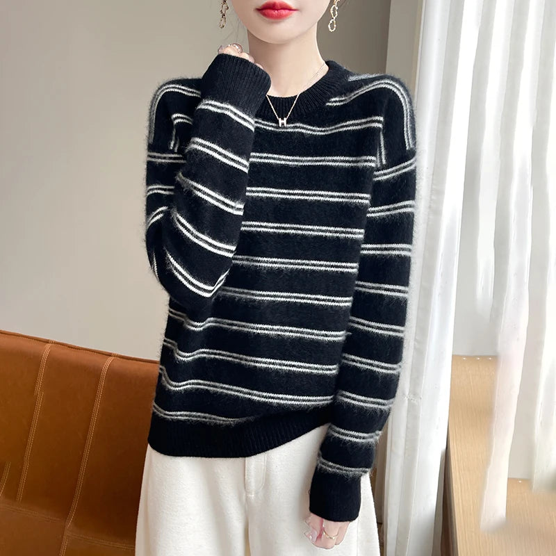 VILZSTUDIOS Cozy Striped Woolen Knit Sweater
