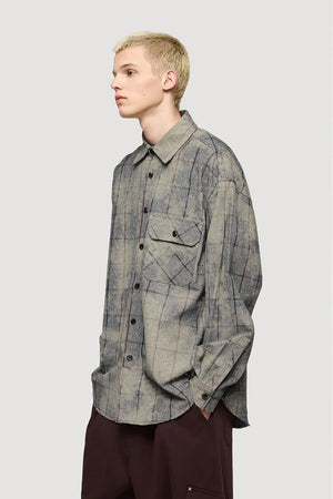 VILZSTUDIOS Retro Plaid Oversized Long-Sleeved Shirt