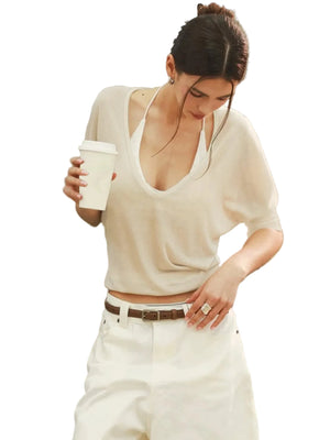 VILZSTUDIOS Sexy V-Neck Slim-Fit Long Sleeve Top