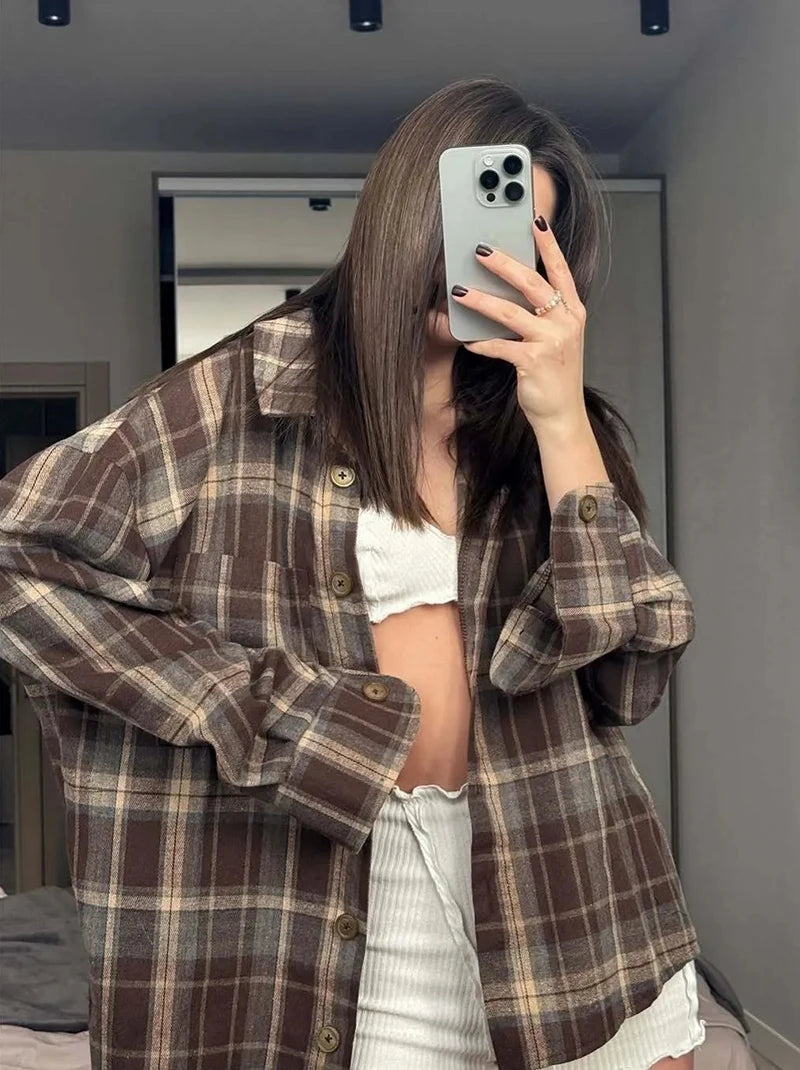 VILZSTUDIOS Casual Plaid Loose Shirt