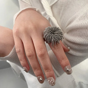 VILZSTUDIOS Silver Chain Tassel Statement Ring
