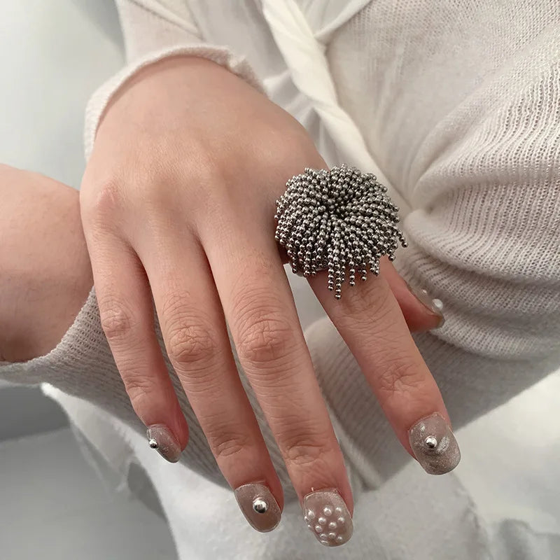 VILZSTUDIOS Silver Chain Tassel Statement Ring