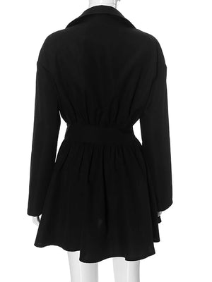 VILZSTUDIOS Elegant Black Long Sleeve Pleated Dress