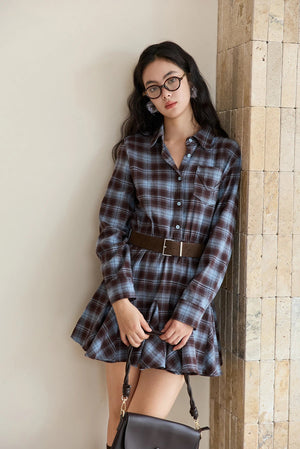 VILZSTUDIOS Blue Plaid Retro Mini Dress
