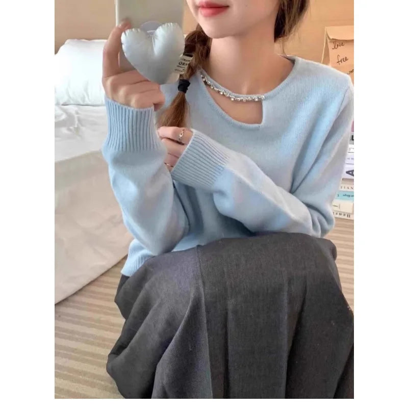VILZSTUDIOS Elegant Asymmetrical Neck Knitted Sweater
