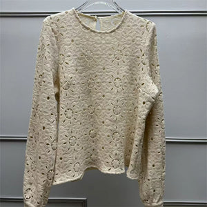 VILZSTUDIOS Floral Crochet Embroidered Puff Sleeve Blouse