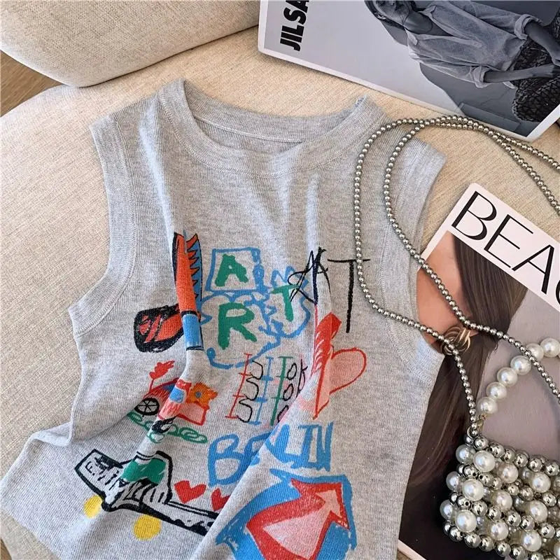 VILZSTUDIOS Hand Painted Y2K Vintage Sleeveless Tank Top
