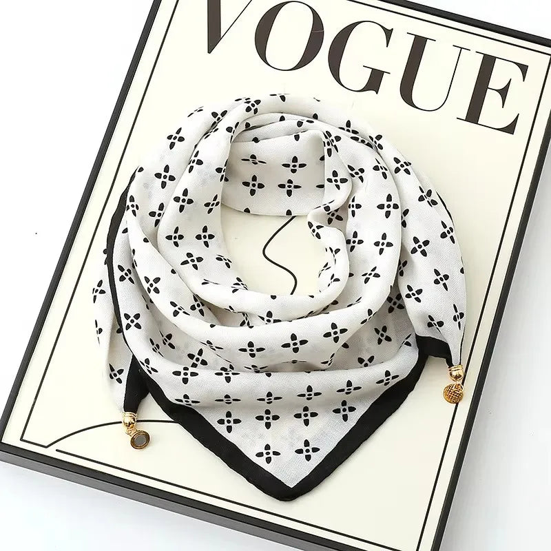 VILZSTUDIOS Luxury Magnetic Buckle Silk Scarf Women Soft Satin Neckerchief Female Autumn Winter Warmth Cold Resistance Fashion Square Scarve
