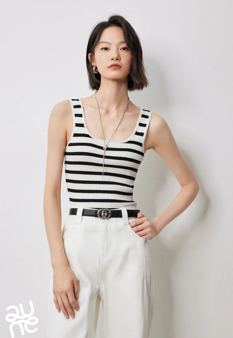 VILZSTUDIOS Striped U Neck Knitted Tank