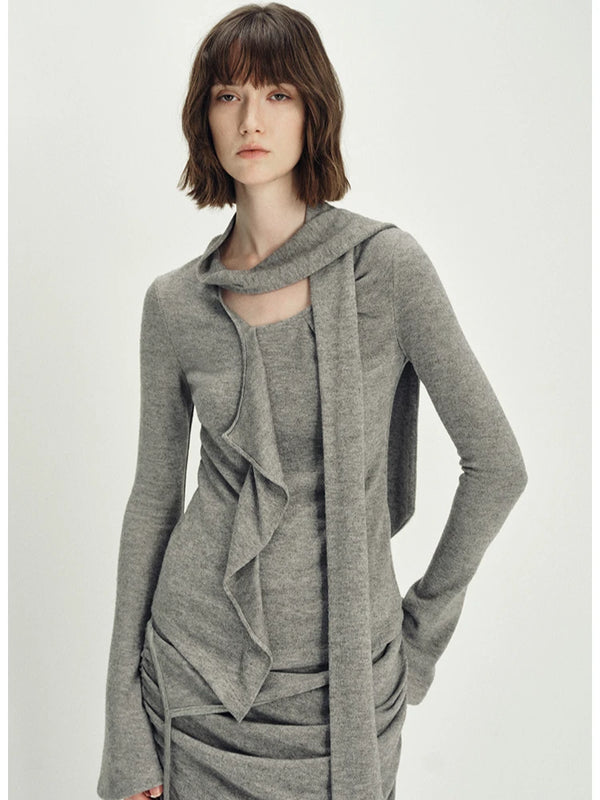 Ruffled Knit Long Sleeve Top