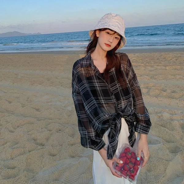 Lightweight Plaid Chiffon Shirt