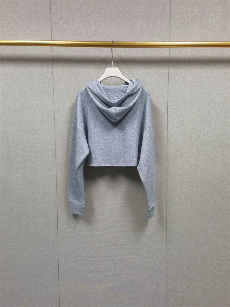 VILZSTUDIOS Grey Embroidered Letters Cropped Hoodie