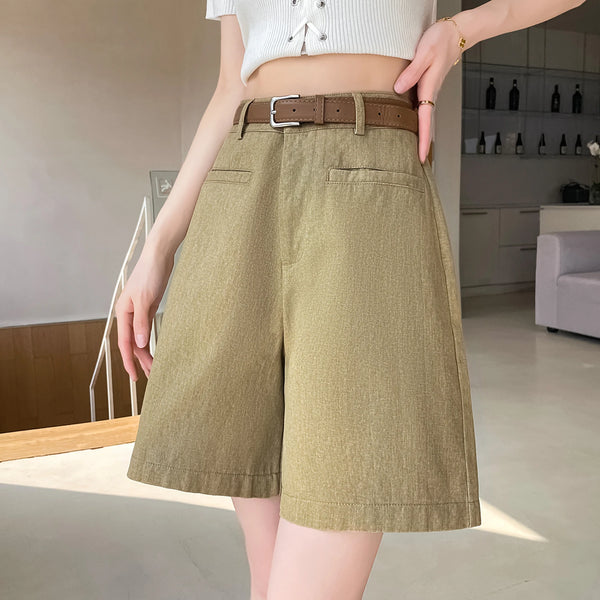 High Waist Wide Leg Linen Shorts