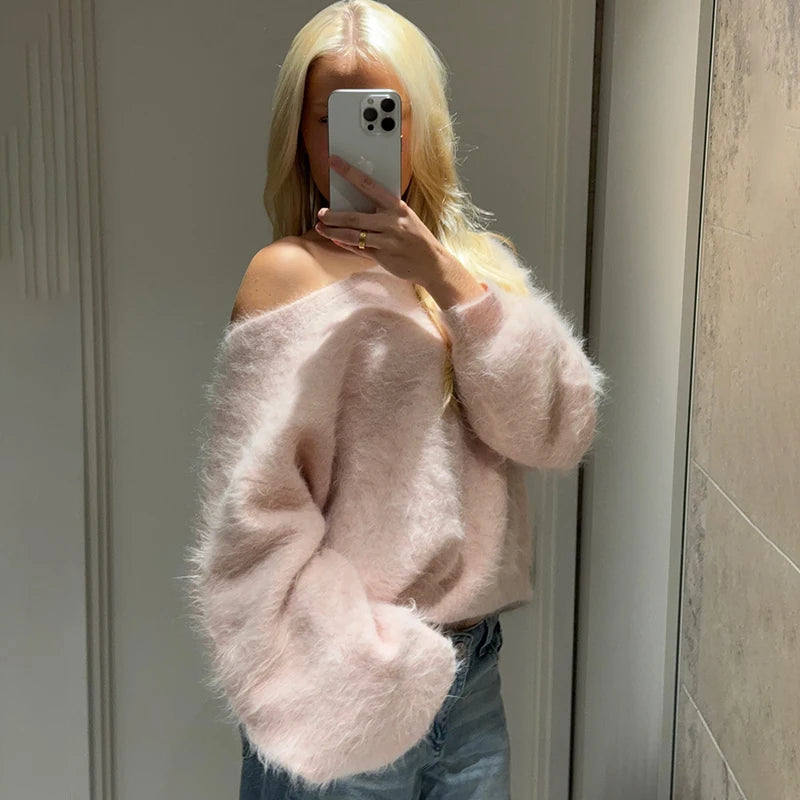 VILZSTUDIOS Cozy Mink Off-Shoulder Sweater