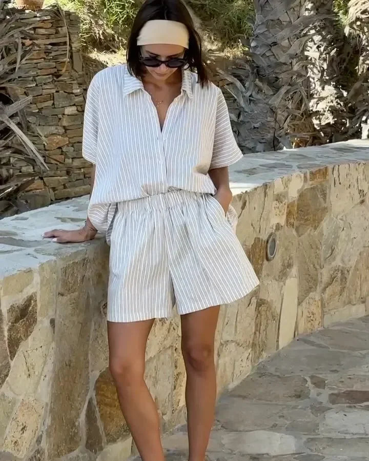 VILZSTUDIOS Casual Striped Linen Cotton Shirt