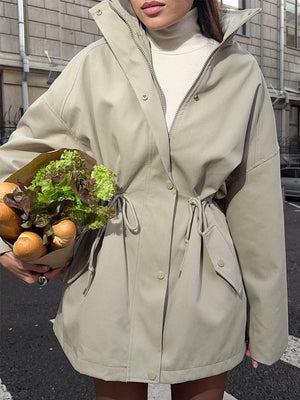 VILZSTUDIOS Stylish Stand Collar Mid-Length Trench Coat