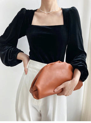 VILZSTUDIOS Black Velvet Square Neck Blouse