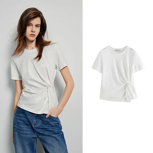 VILZSTUDIOS Pleated Tie Irregular Solid T-shirt