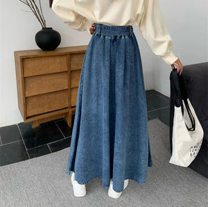 VILZSTUDIOS Blue Pleated A-Line Denim Skirt