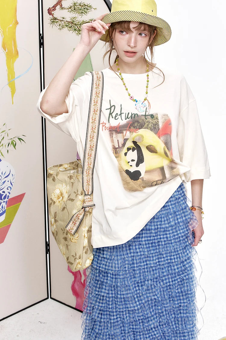 VILZSTUDIOS Panda Print Loose Short Sleeved T-Shirt