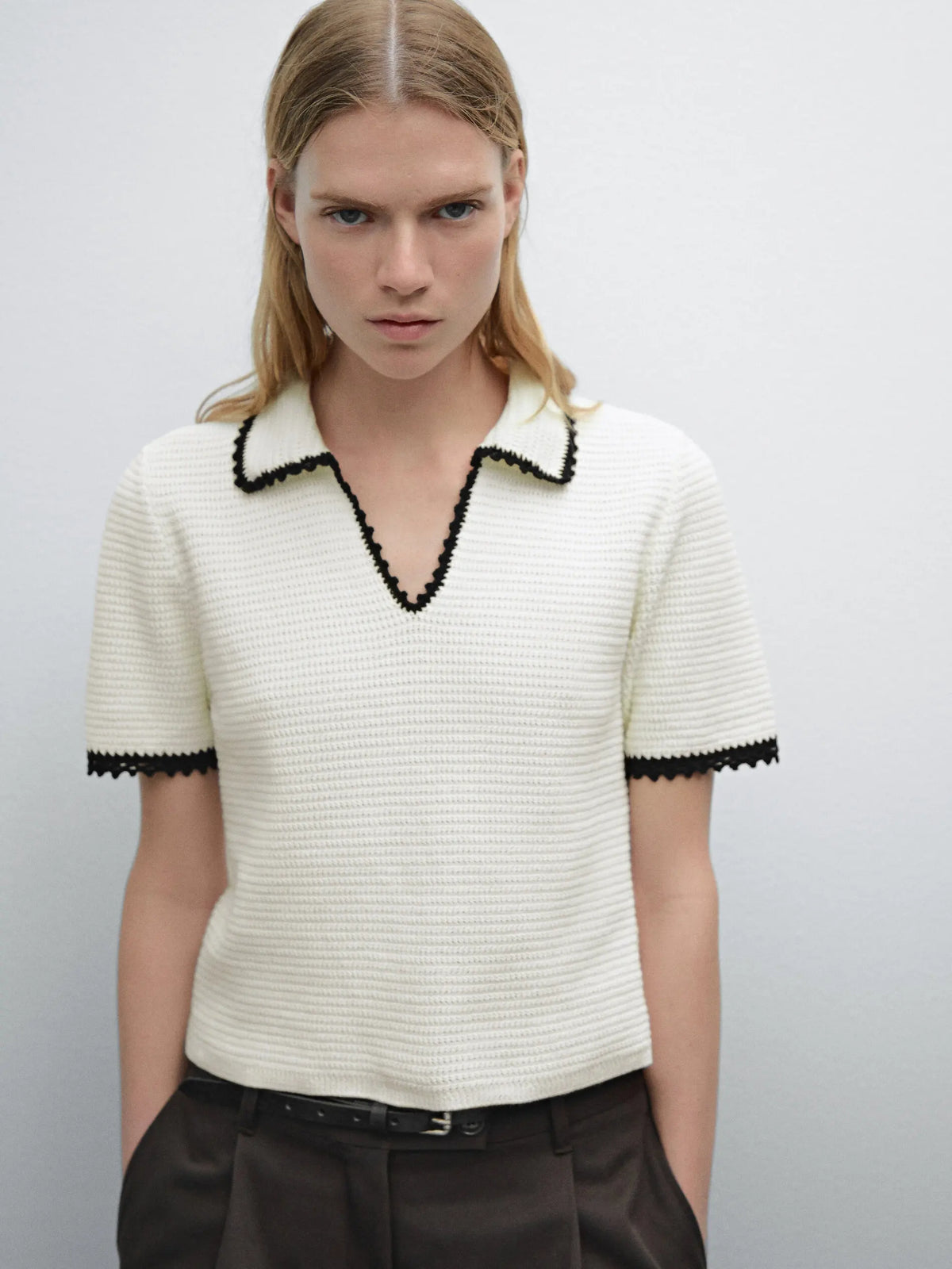 VILZSTUDIOS Knit Polo Collar Short Sleeve Sweater