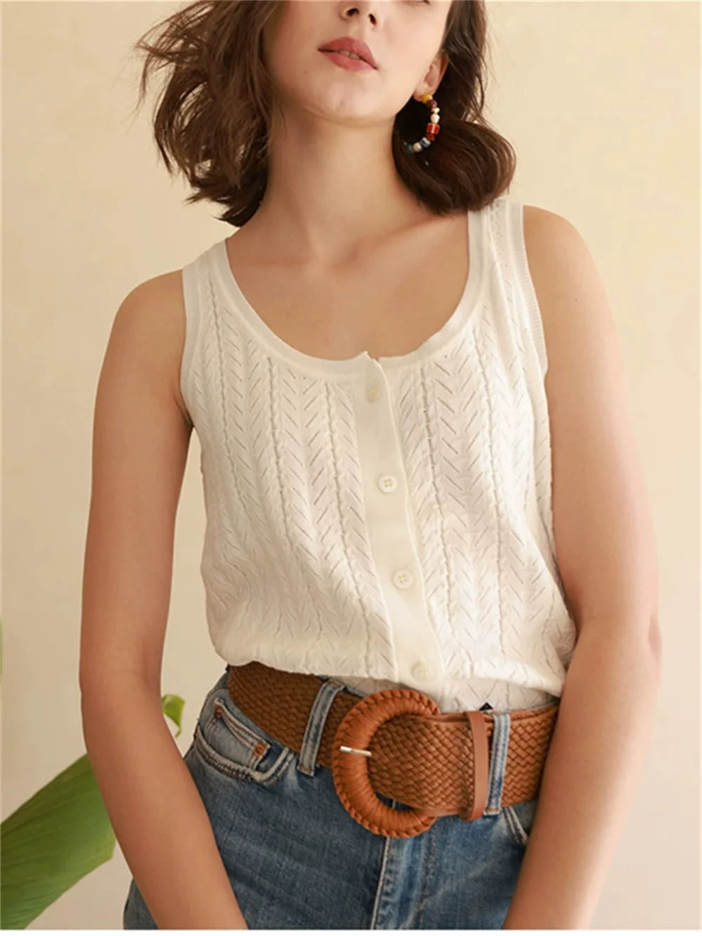VILZSTUDIOS Stylish Hollow Out Jacquard Blouse