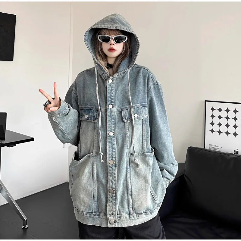 VILZSTUDIOS Vintage Washed Denim Hooded Jacket
